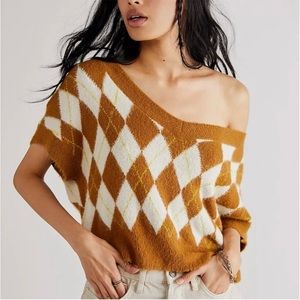 NWT Free People Through the Motions Short Sleeve Argyle Sweater Vest, S